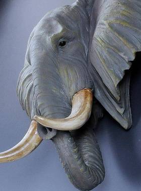 手仿工彩绘真动物摆件头挂饰hy-1大象头墙壁挂饰摆合成树脂动物像