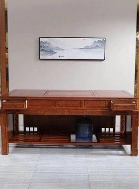 套装泡茶台加古厚茶几全自动实公ISQ木茶桌椅组榆木仿办合室功夫