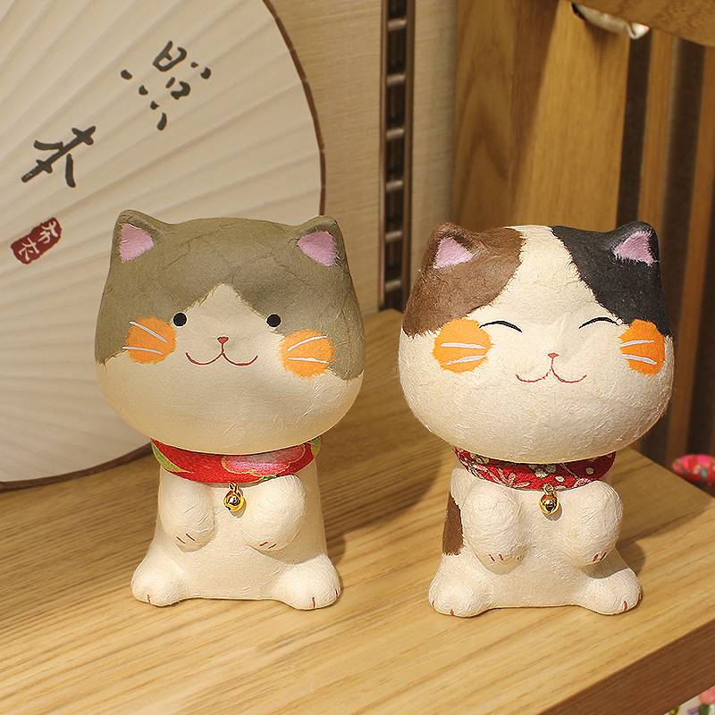 乐喵日式京都龙虎作招财猫手工艺品和纸日式招福桌面陶瓷摆件装饰