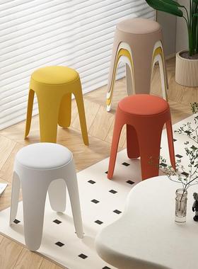 简约塑料凳家IOJ放用厚圆凳可叠餐板凳加久坐舒适桌休闲等位椅胶
