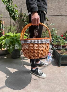 野子餐篮10562户郊外游藤编野餐篮带手提编织盖餐具春游网红用品