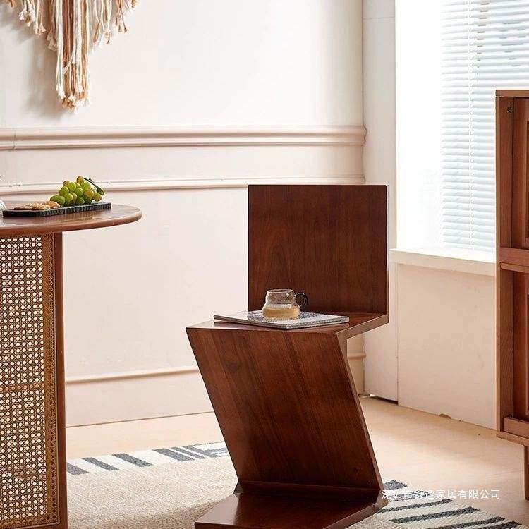 中古椅子复刻Zigzagchair设计师餐椅创意实木靠背中古风餐椅z字椅