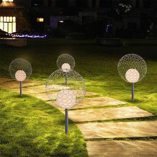 跨境庭院灯圆球形镂空蒲公广HJ81616C英户公场花园园草坪插地景观