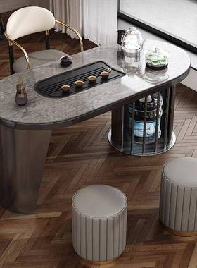 奢茶石茶桌家用小台阳台4324R岩板喝茶桌椅组茶合小型几现代茶简约泡桌