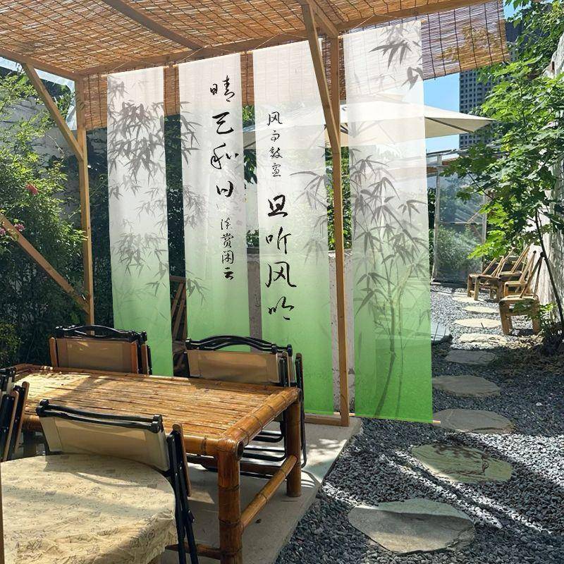 中式水画半草透纱挂幔布民宿茶室国风布置棚小院81吊布艺隔断装山