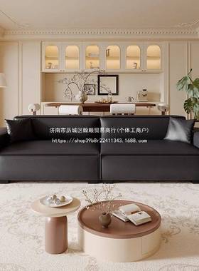意式办公沙发公室高端极简黑色沙发现代办豆腐块沙发客厅宽大直排