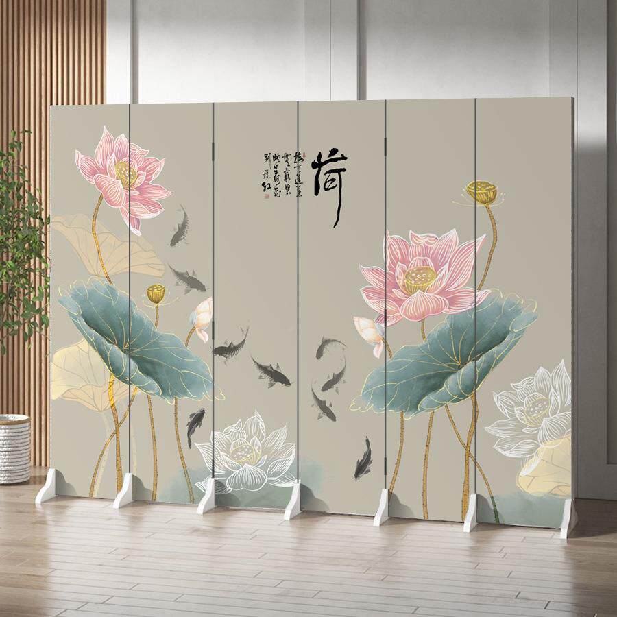 中式风隔屏断客厅玄关折遮挡办折叠屏风公移动叠山水布挡风新中式