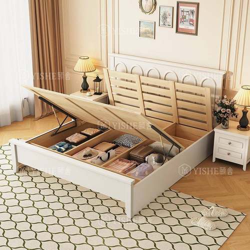 CK-6611#法式轻奢奶油实木床美现代简胶约风米主卧室双人床式复古