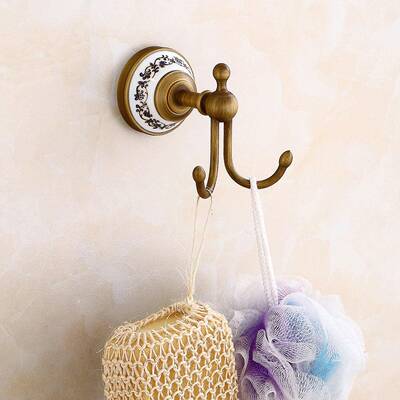 衣欧式仿古钩室铜挂青衣钩门口家用玄关浴花PWL瓷挂钩双用厂家