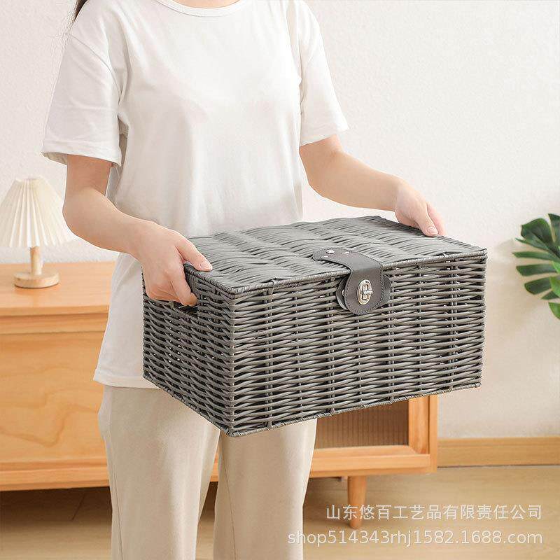 酒店客房衣服收纳盒带盖草编织1011桌面客厅编纳筐藤编物竹编储收