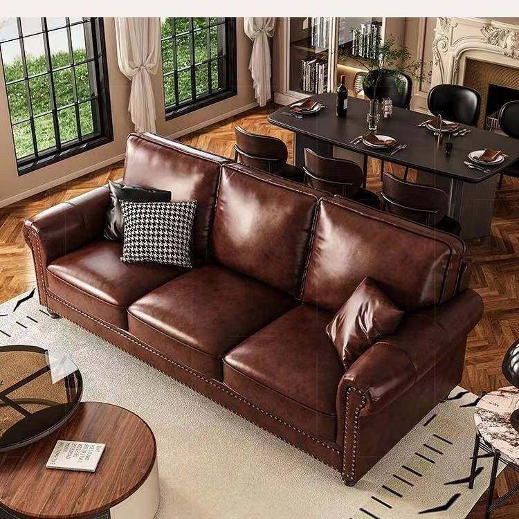 美式古蜡皮沙发直排小酒馆油餐馆商酒店大厅棕色务接5456待复复古