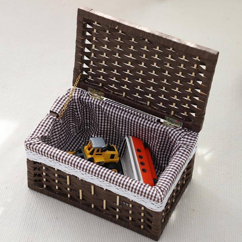 藤编编织竹收纳衣筐带盖编储物zhang181桌面收纳盒脏服收纳箱篮长