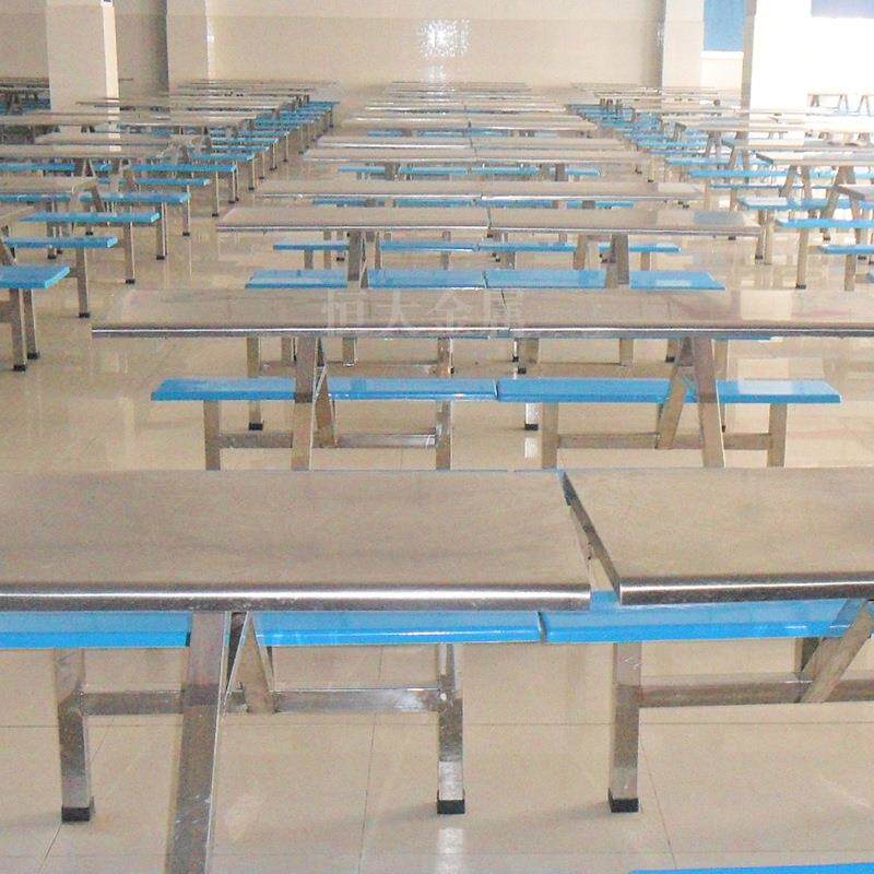 堂餐桌8人位校连体不锈钢餐食椅WNU桌组合学学生员工食堂连体餐桌