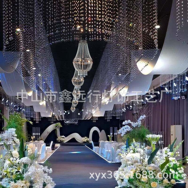款结婚庆新道具5035欧式铁艺水晶珠创链灯装饰婚吊庆节日意水晶吊
