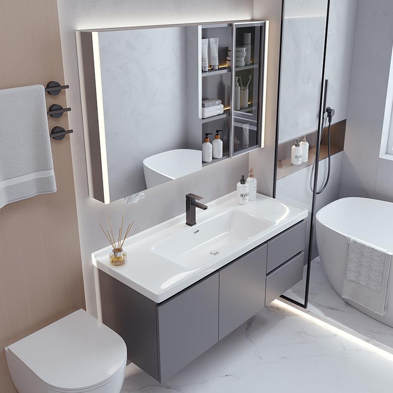 现代简约陶瓷一体盆浴室柜组合化妆室洗手台洗脸洗面轻奢洗漱盆柜