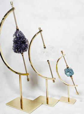 金属地球仪金色矿标矿石水晶球展示架原石收藏底座支架装饰摆件
