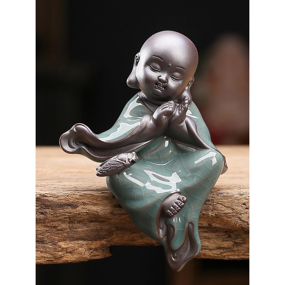 创意茶宠沙弥小和尚陶瓷摆件紫砂可养茶玩茶桌盆景假山禅意摆设