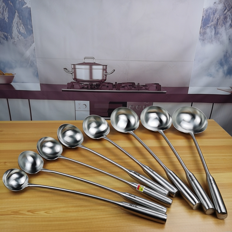 饭店食堂加厚长柄实心手勺炒勺不锈钢炒菜N大O汤勺钢柄勺耐用打菜