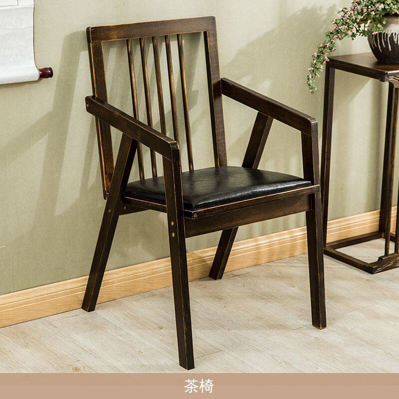中式靠背椅子太师椅主人椅茶室非实木茶桌椅皮垫座椅茶道椅官帽椅
