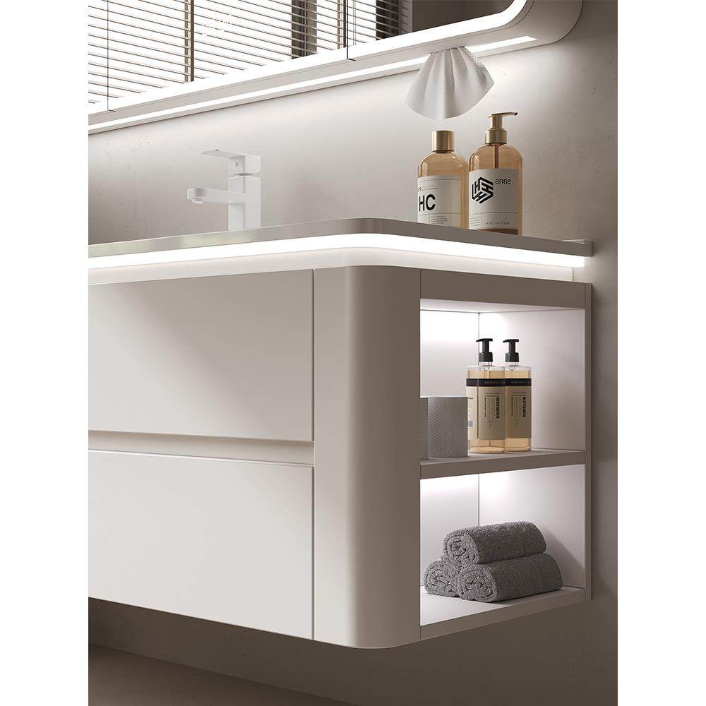 轻奢简实木组智能合侧边柜浴室约柜卫生间陶瓷一体白盆洗911手洗,家装主材,浴室柜,淘宝优惠券,粉丝福利购,淘宝优惠卷