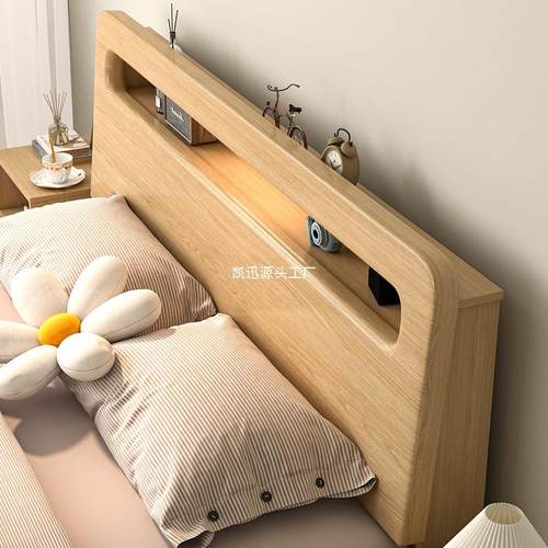 实木床.5米现2代简1约家用双人床出租房用1米单人储床物经00济型