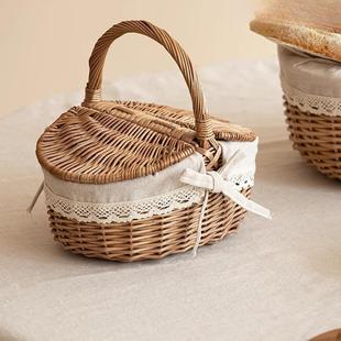 春游盖收手纳篮田园风柳编编织提收纳璟邈贸易篮户外带保网红野温