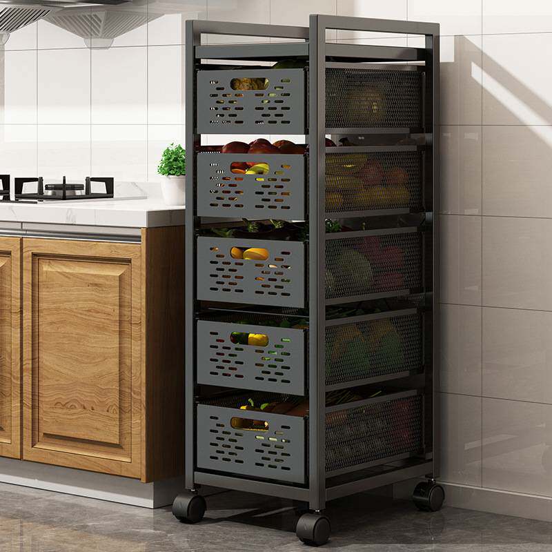 厨房置物架免安装可抽拉橱柜蔬菜调料篮子抽屉式落地多层夹缝收纳