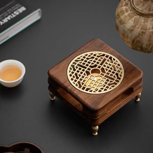 复古黑胡桃木温茶炉胡桃木圆加花茶蜡烛家热烤茶炉用保温煮茶壶暖
