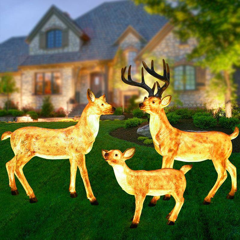 玻钢林光仿真梅花鹿雕塑动发物摆ZY576件户外亮化园景区观璃装饰