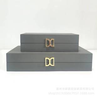 软装 饰空架桌面书柜纳商 设计D字扣革收盒饰品盒摆件XY065皮酒店装