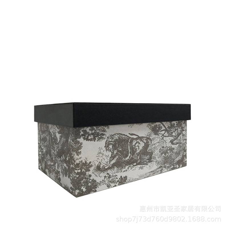 新款木质布艺黑灰动物图纹收纳盒衣帽间衣物分类箱家居储物装饰品