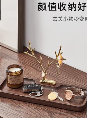 实88014钥匙盘轻盘奢福鹿进架门玄关置物多功能托摆件木入户桌