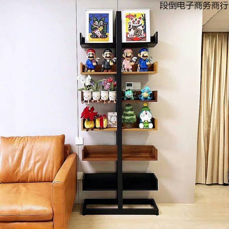 轻奢用铁艺实木书架落001000置物架厅多层收纳架子地家简易书柜展