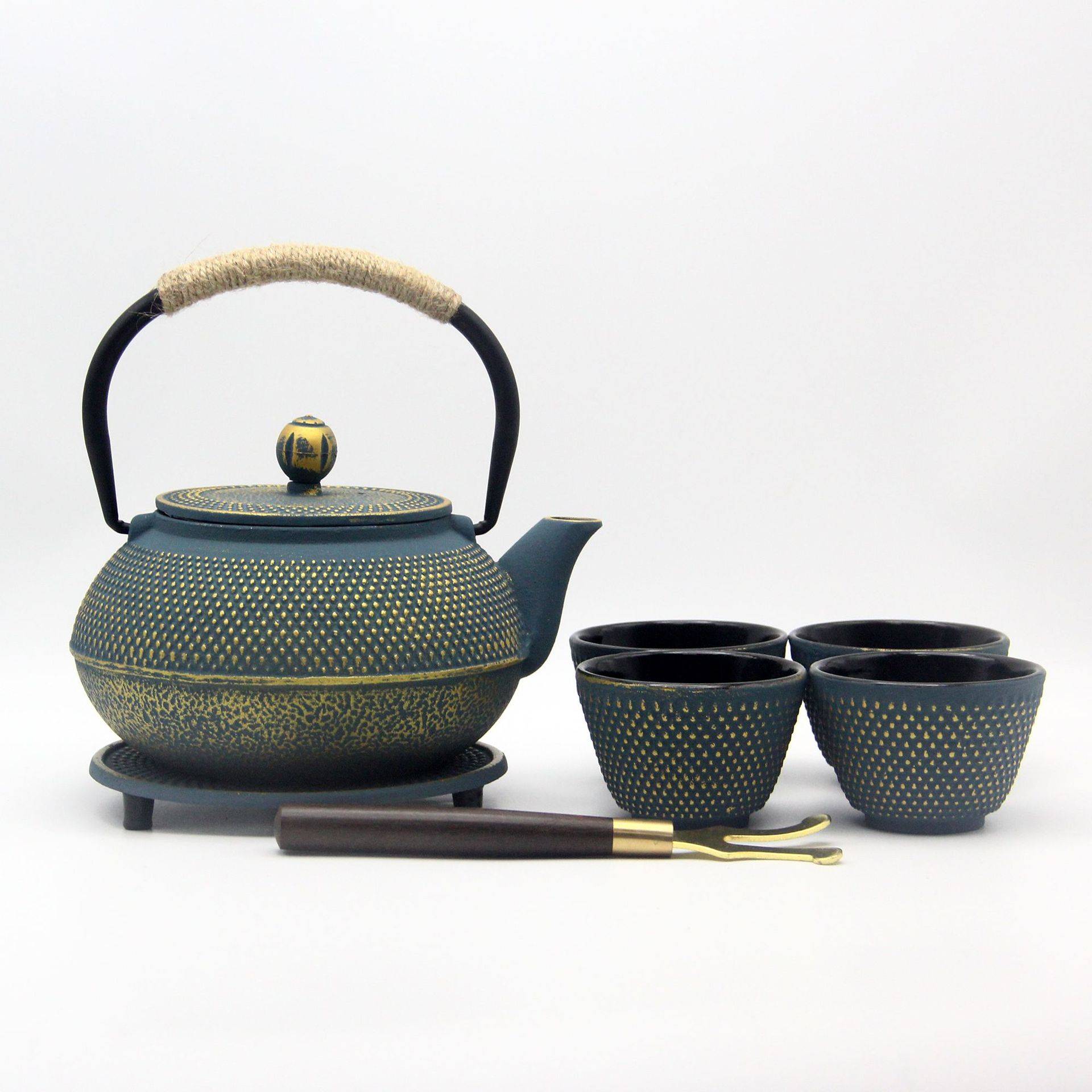 彩色铸铁壶 900ml新款简约生铁茶壶煮水泡茶家用养生配套茶具套装