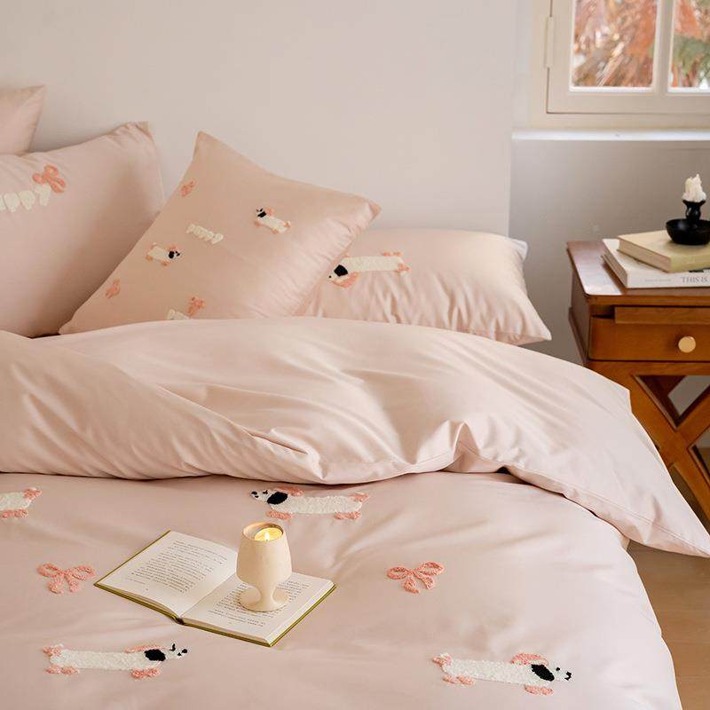 010绒支贡缎长棉TZXL2-L全棉件套可爱毛巾绣刺绣纯棉床上被套床单