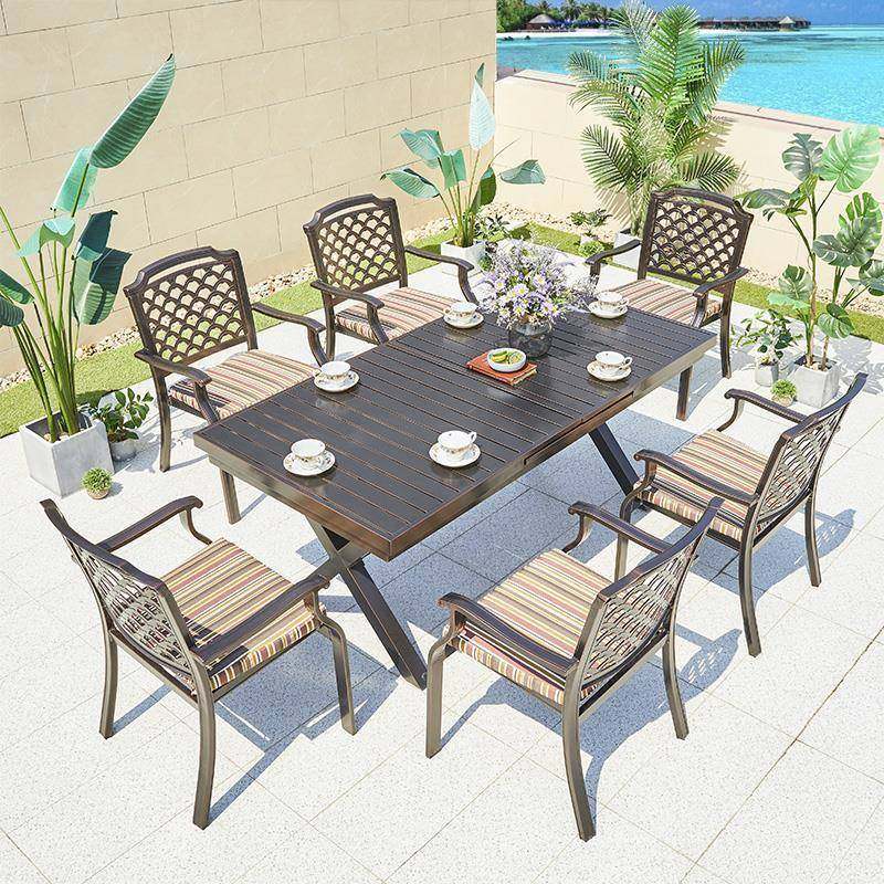 户外防水桌防晒稳固耐铸用别墅庭院一桌桌六椅长套装欧式精美莫泰餐椅铝椅