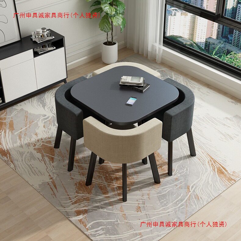 餐桌家用小户型轻奢洽谈吃饭商用简易现代简约折叠接待圆桌椅组合