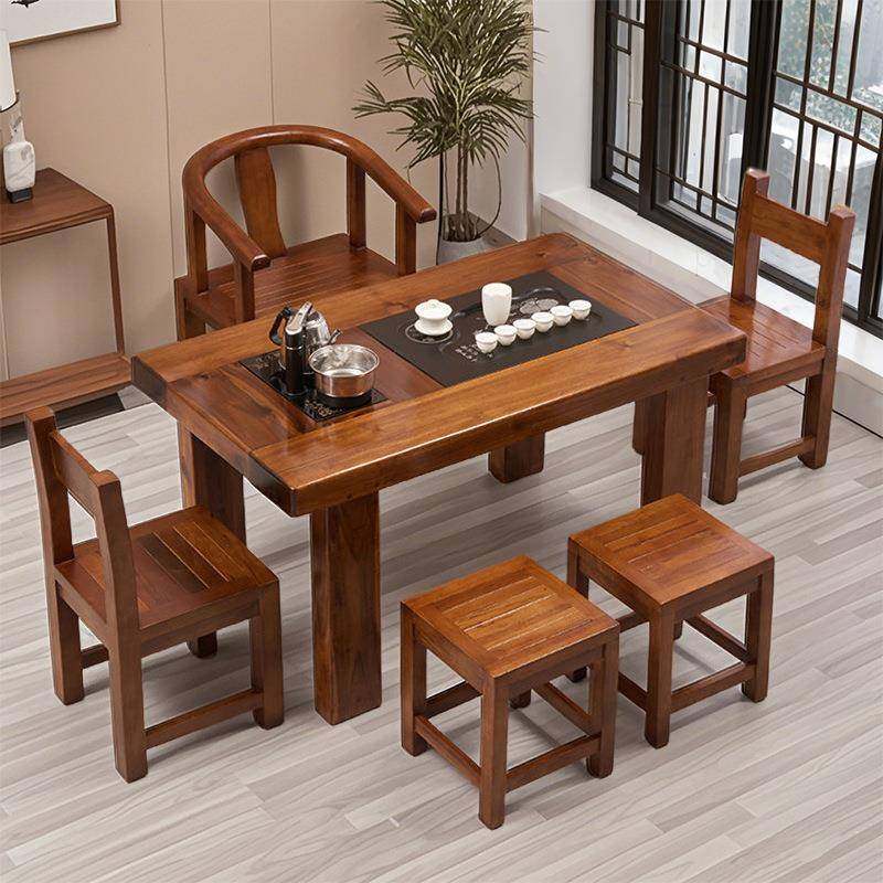 老木船茶桌椅合茶THL阳台小户型中组式办公室实几木茶台套装家用