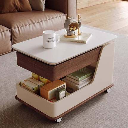 可移发动升降沙边几客厅多功能轮小推003车家用小户边型岩板带柜