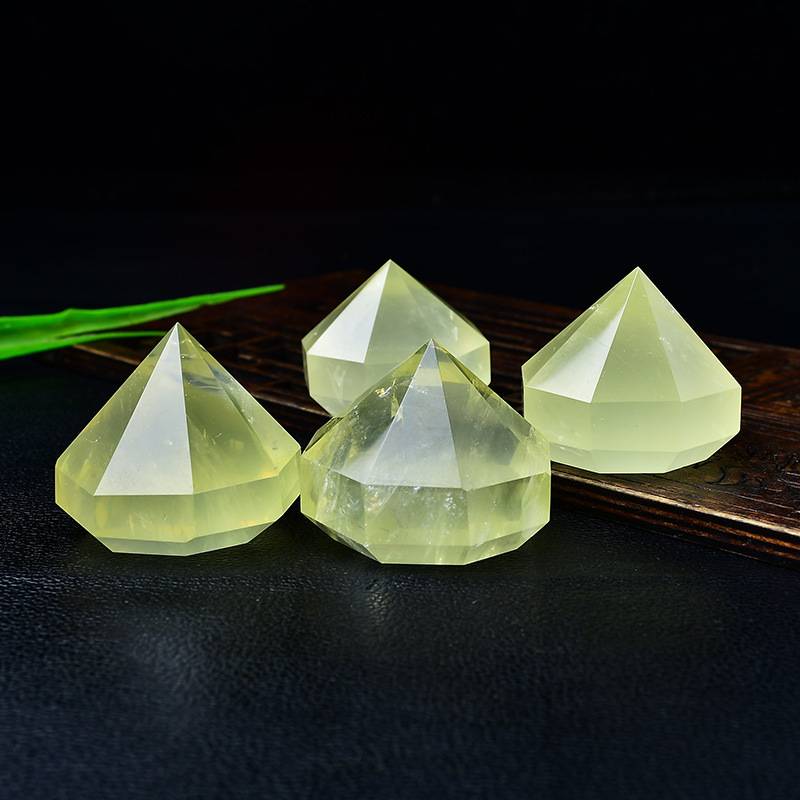 天然黄水晶六面塔摆件柠檬黄原石打磨钻石状摆设家居办公桌面装饰