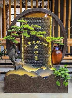 大型10266702假流水喷泉玄关水幕墙屏风厅循山环落水景观装饰地摆
