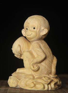 小叶黄杨木雕生刻猴献灵寿小摆件实4841木家居装饰肖猴子工艺把玩