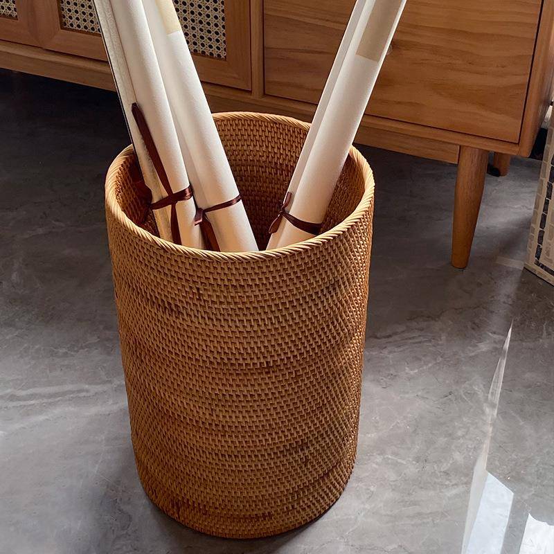 越南玩秋藤手工编织卧室客SAX厅书画编具大脏衣服文艺圆形收纳桶