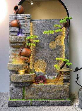 幕水墙流水屏风隔断造景落NLB田园风水轮庭院财假山喷泉大型地招