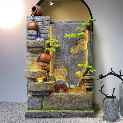 幕水墙流水屏风隔断造景落NLB田园风水轮庭院财假山喷泉大型地招