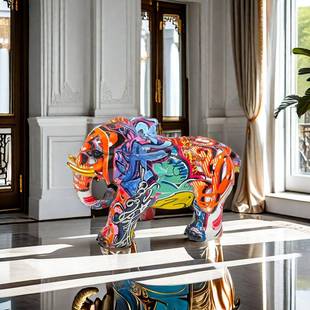 饰爱 饰和桌面装 跨境生可动大用象雕塑雕像脂装 饰于家庭树D2431装