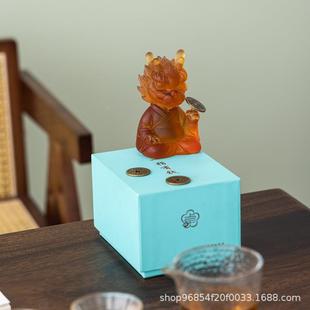 脱蜡琉璃YMB招财龙茶宠摆件精品可2养家指有钱茶桌居桌面025装 一