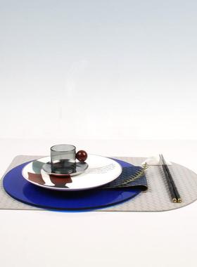 现代新LIK中式装饰摆件西盘软计装餐配桌搭设师餐风摆台蓝色系软