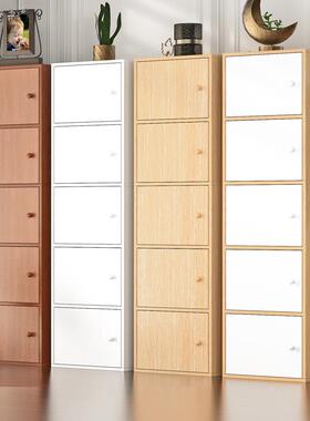 带锁柜书架书落地易现代简简约收纳柜实木色带门组合FNO格子柜储