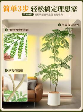 仿真植绿仿植蓝花楹高端OBR轻奢假绿植盆客厅落地摆件大型栽假树